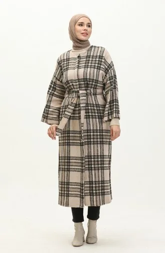 Plaid Patterned Wool Coat 23K8768-04 Beige 23K8768-04