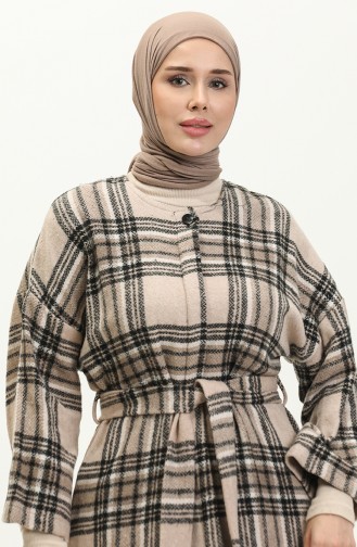 Plaid Patterned Wool Coat 23K8768-04 Beige 23K8768-04