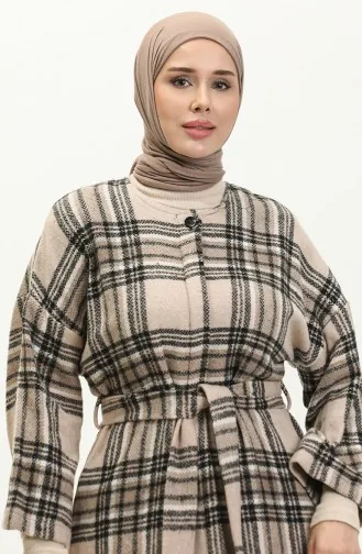 Plaid Patterned Wool Coat 23K8768-04 Beige 23K8768-04