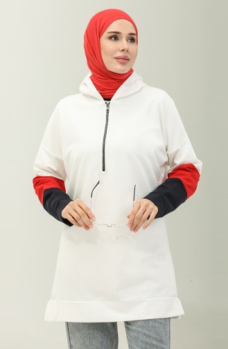 Two Thread Zipper Detailed Sweatshirt 23005-01 white Red 23005-01