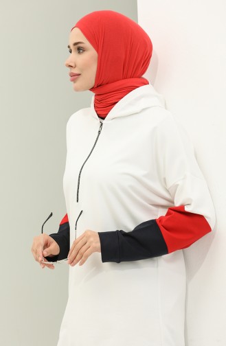 Two Thread Zipper Detailed Sweatshirt 23005-01 white Red 23005-01