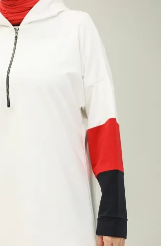 Two Thread Zipper Detailed Sweatshirt 23005-01 white Red 23005-01