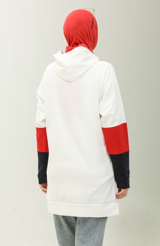 Two Thread Zipper Detailed Sweatshirt 23005-01 white Red 23005-01