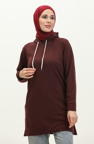 İki İplik Kapüşonlu Sweatshirt 23006-01 Koyu Vişne