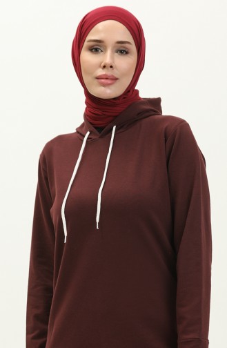 İki İplik Kapüşonlu Sweatshirt 23006-01 Koyu Vişne