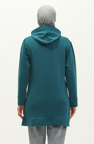 İki İplik Kapüşonlu Sweatshirt 23006-02 Petrol