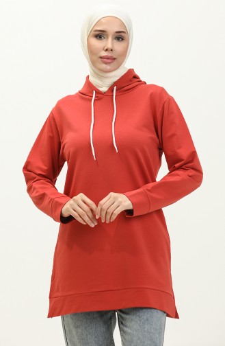 İki İplik Kapüşonlu Sweatshirt 23006-03 Kiremit