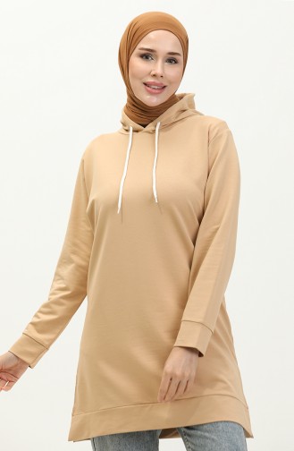 İki İplik Kapüşonlu Sweatshirt 23006-04 Bej