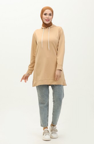 Zweifädiges Kapuzen-Sweatshirt 23006-04 Beige 23006-04