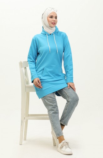 İki İplik Kanguru Cepli Sweatshirt 23007-01 Turkuaz