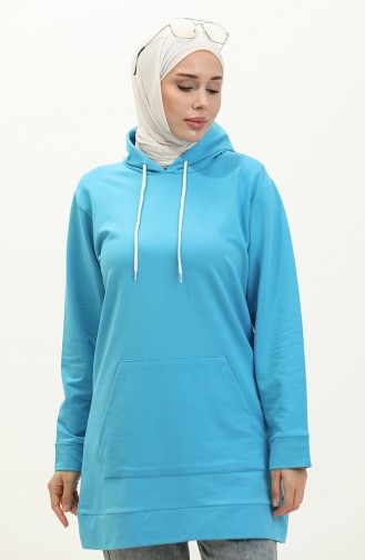 İki İplik Kanguru Cepli Sweatshirt 23007-01 Turkuaz