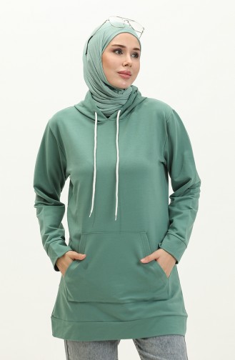 İki İplik Kanguru Cepli Sweatshirt 23007-02 Yeşil