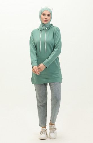 İki İplik Kanguru Cepli Sweatshirt 23007-02 Yeşil