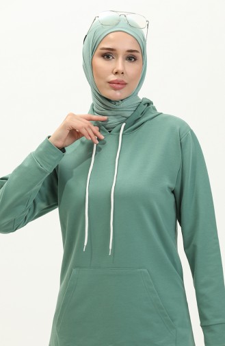 İki İplik Kanguru Cepli Sweatshirt 23007-02 Yeşil