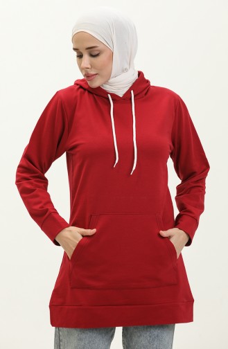 Tweedraads Sweatshirt Met Kangoeroezakken 23007-03 Bordeauxrood 23007-03