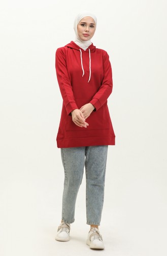 İki İplik Kanguru Cepli Sweatshirt 23007-03 Bordo