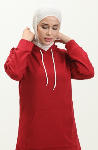 İki İplik Kanguru Cepli Sweatshirt 23007-03 Bordo