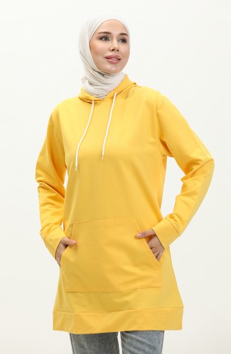 İki İplik Kanguru Cepli Sweatshirt 23007-04 Sarı