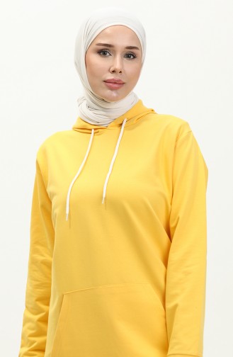 İki İplik Kanguru Cepli Sweatshirt 23007-04 Sarı