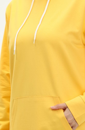 İki İplik Kanguru Cepli Sweatshirt 23007-04 Sarı