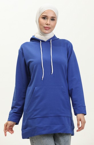 İki İplik Kanguru Cepli Sweatshirt 23007-05 Saks