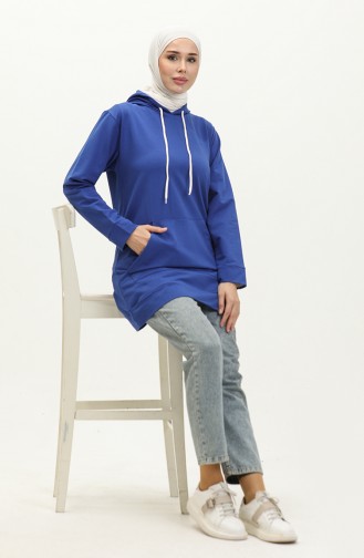 İki İplik Kanguru Cepli Sweatshirt 23007-05 Saks