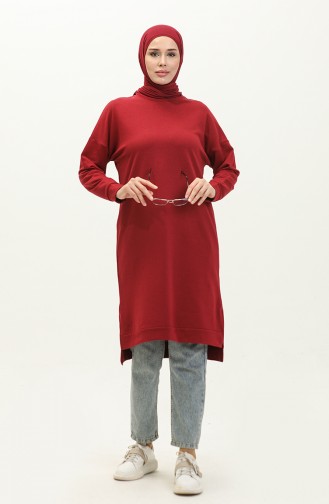 Two Thread Slit Detailed Sports Tunic 3010-01 claret red 3010-01