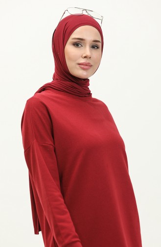 Two Thread Slit Detailed Sports Tunic 3010-01 claret red 3010-01