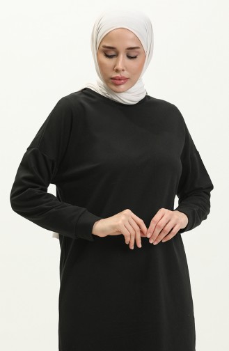 Two Thread Slit Detailed Sports Tunic 3010-03 Black 3010-03
