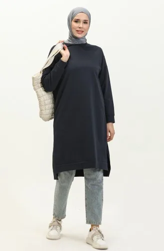 Two Thread Slit Detailed Sports Tunic 3010-05 Navy Blue 3010-05
