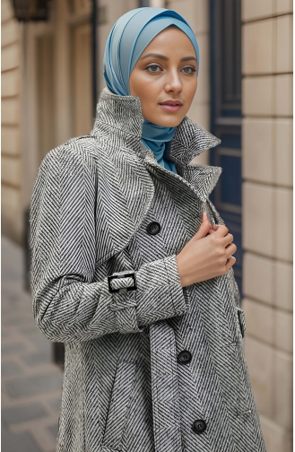 Vivezza Herringbone Stitch Trench Coat 8503-01 Black White 8503-01