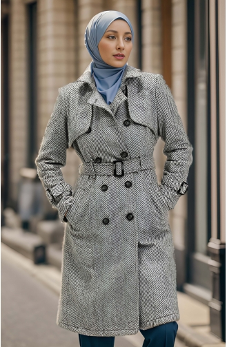 Vivezza Herringbone Stitch Trench Coat 8503-01 Black White 8503-01