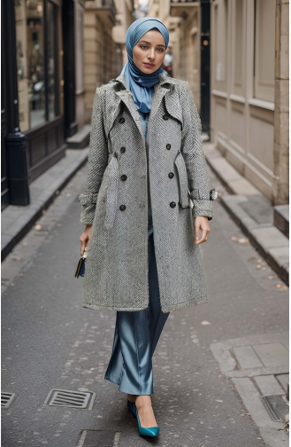 Vivezza Herringbone Stitch Trench Coat 8503-01 Black White 8503-01