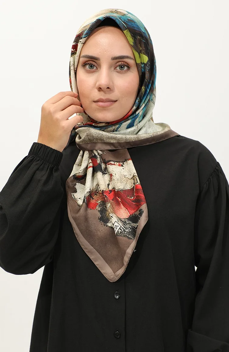 Karaca Gemusterter Rayon-Schal 81037-06 Dunkles Nerzweinrot 81037-06