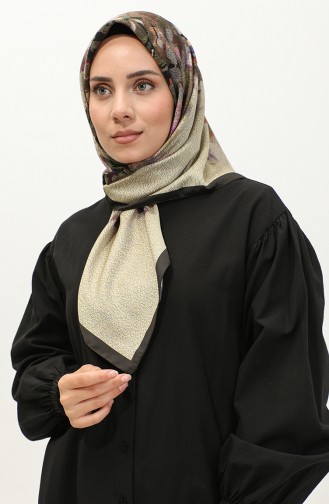 كاراكا - وشاح رايون بتصميم مُطبع 81039-10 لون كاكي داكن وليلكي 81039-10