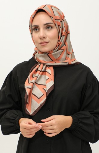 Karaca Geometric Patterned Rayon Scarf 81044-02 Bitter Brown Kurugazı 81044-02