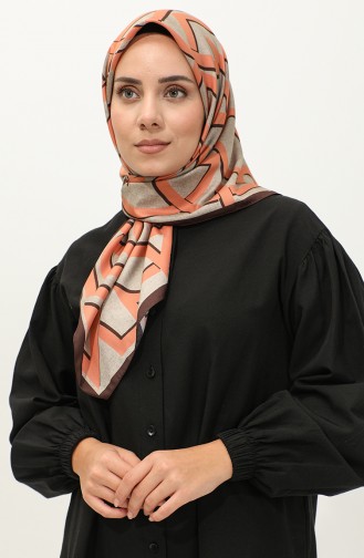 Karaca Geometric Patterned Rayon Scarf 81044-02 Bitter Brown Kurugazı 81044-02