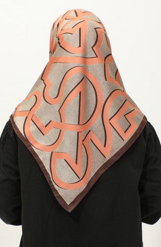 Karaca Geometric Patterned Rayon Scarf 81044-02 Bitter Brown Kurugazı 81044-02