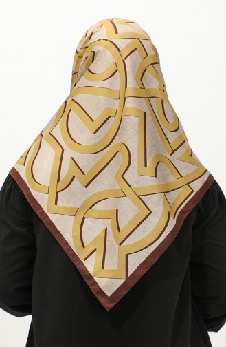 Karaca Geometric Patterned Rayon Scarf 81044-15 Brown Saffron 81044-15