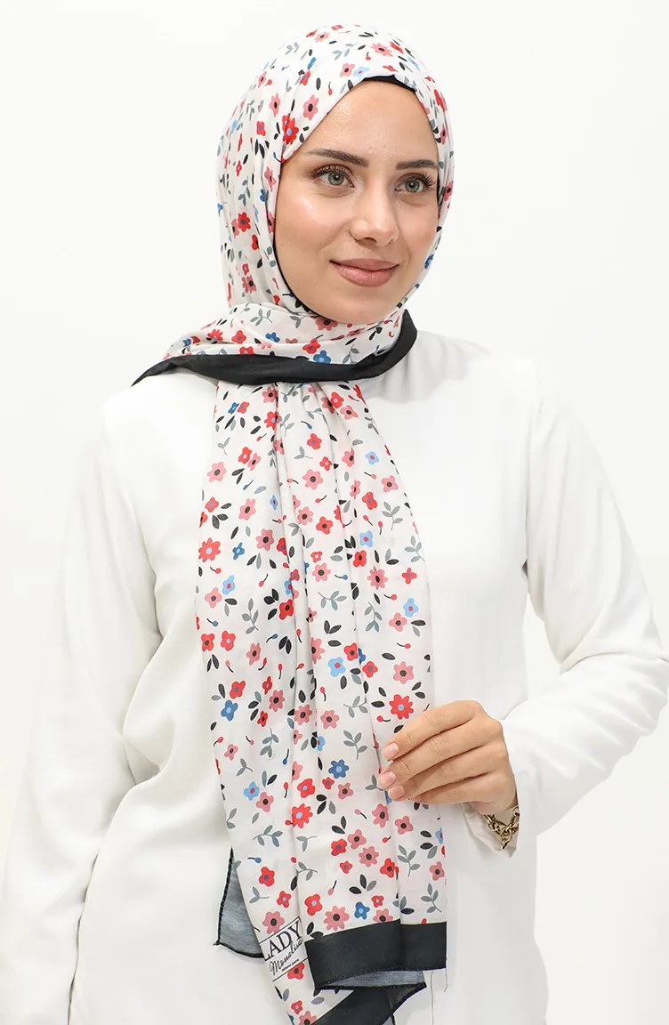 Çiçek Desenli Şal 2062-08 Siyah