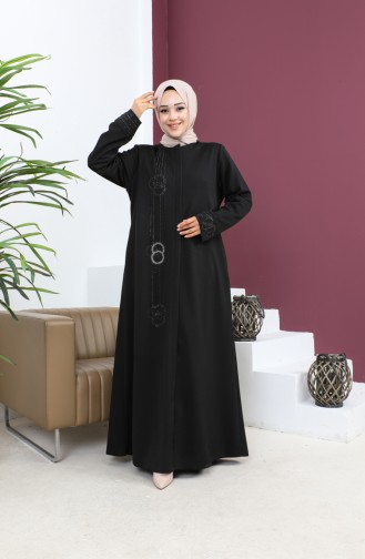 Abaya Avec Pierre Grande Taille 5063-01 Noir 5063-01