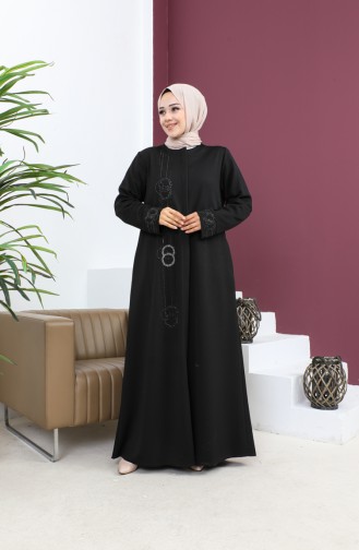 Abaya Avec Pierre Grande Taille 5063-01 Noir 5063-01