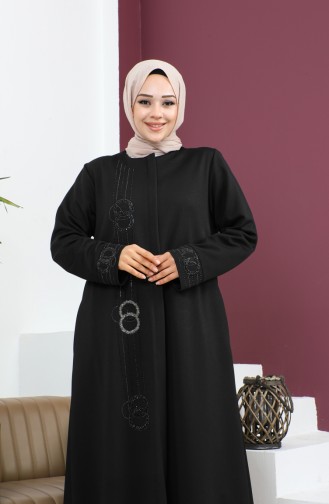 Abaya Avec Pierre Grande Taille 5063-01 Noir 5063-01