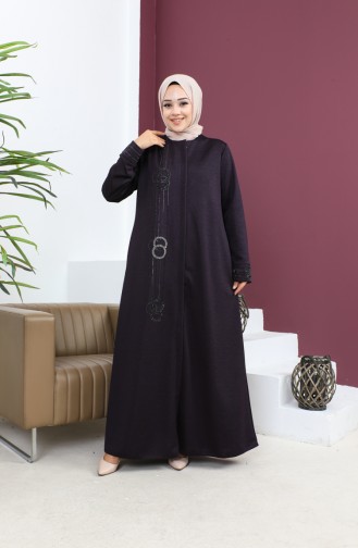 Abaya Avec Pierre Grande Taille 5063-03 Prune 5063-03