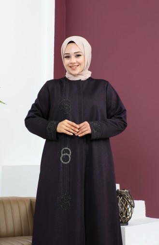 Abaya Avec Pierre Grande Taille 5063-03 Prune 5063-03