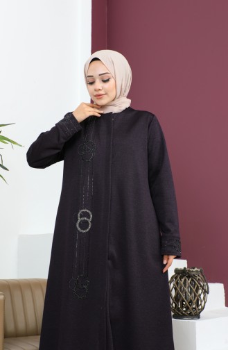 Abaya Avec Pierre Grande Taille 5063-03 Prune 5063-03