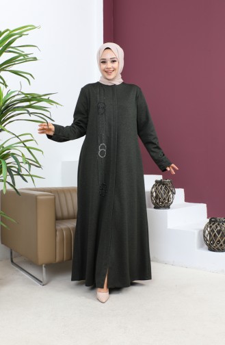 Abaya Avec Pierre Grande Taille 5063-04 Khaki 5063-04