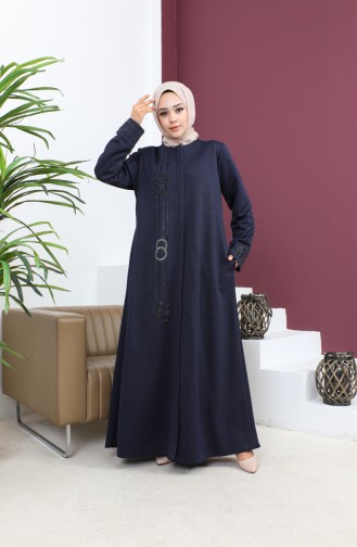 Plus Size Stoned Abaya 5063-05 Dark Blue 5063-05