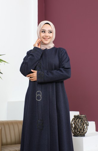 Plus Size Stoned Abaya 5063-05 Dark Blue 5063-05