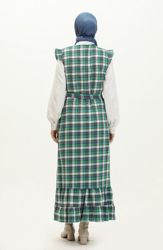 Tweed Plaid Patterned Gilet 0254-03 Green İndigo 0254-03